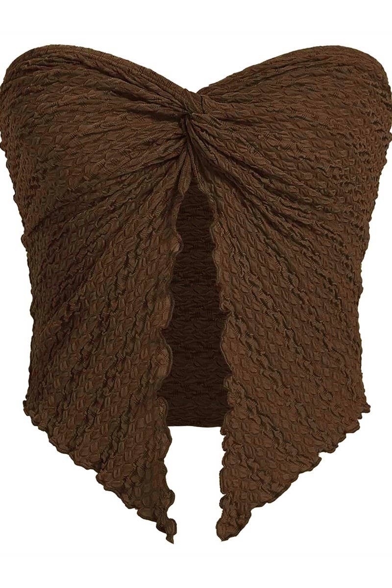 CWTTT0079_RUCHED TWIST FRONT STRAPLESS BACKLESS TOP