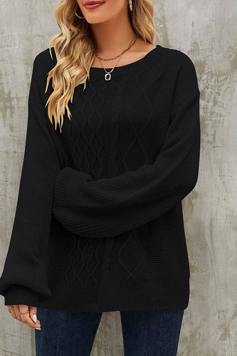 Crew-neck twist solid color knit sweater