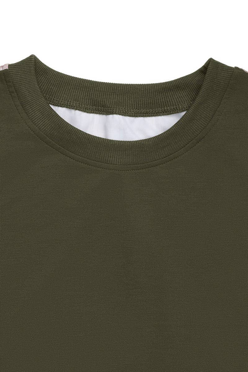 CWTBLL4053_PLAID PATCHWORK LIGHTWEIGHT CREWNECK SWEATSHIRT