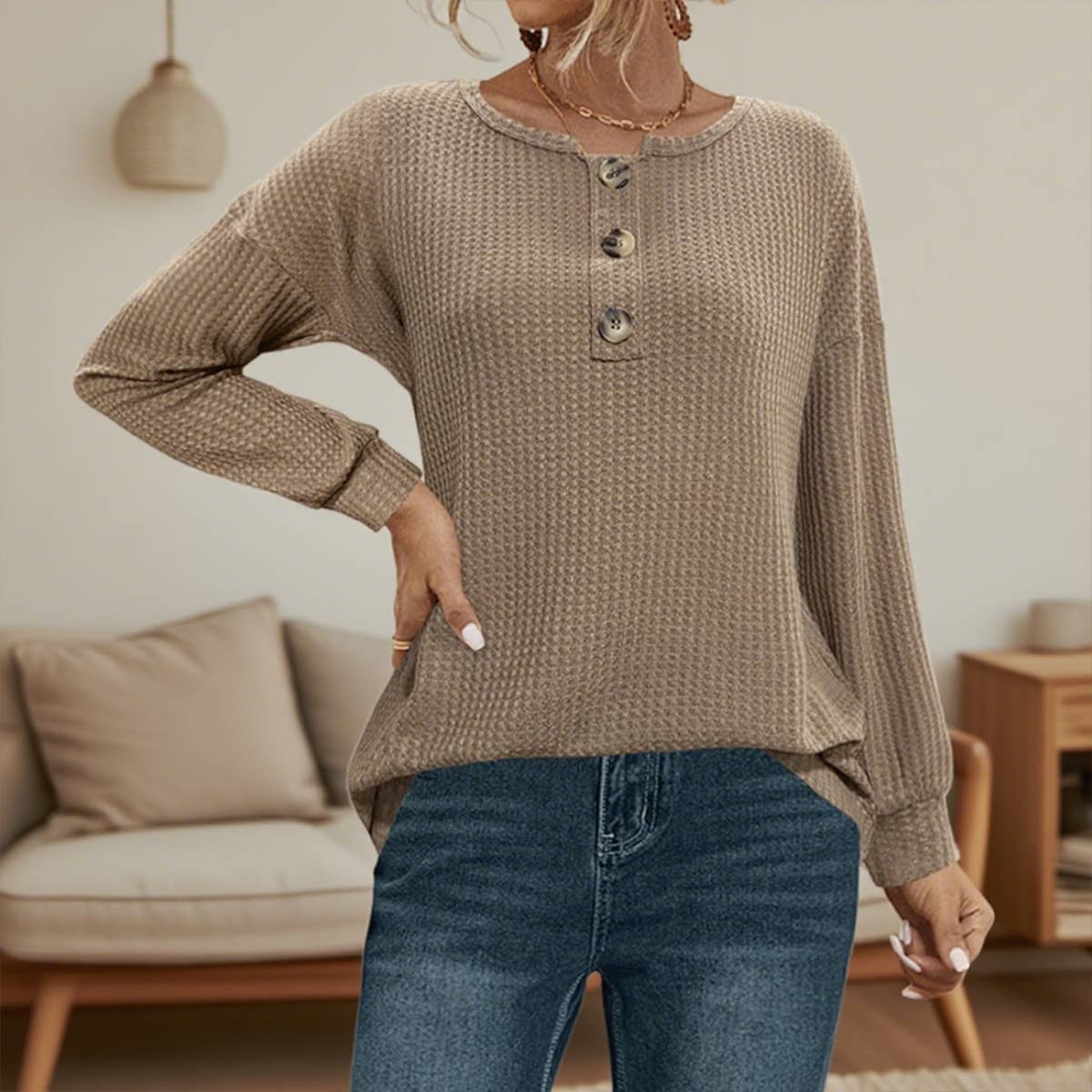 Button knitted casual fashionable knitted top