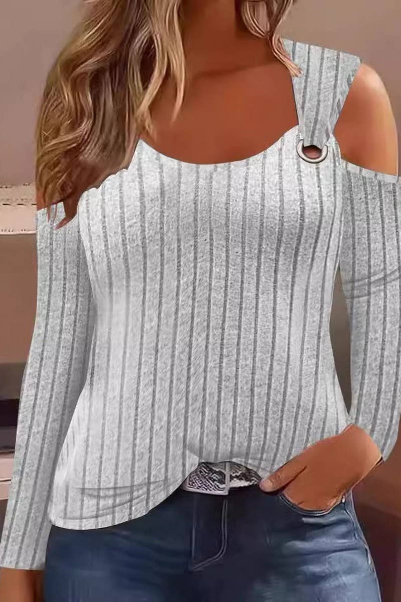 CWTBLL2862_SOLID COLOR V-NECK METAL BUTTONED LONGSLEEVED TOP