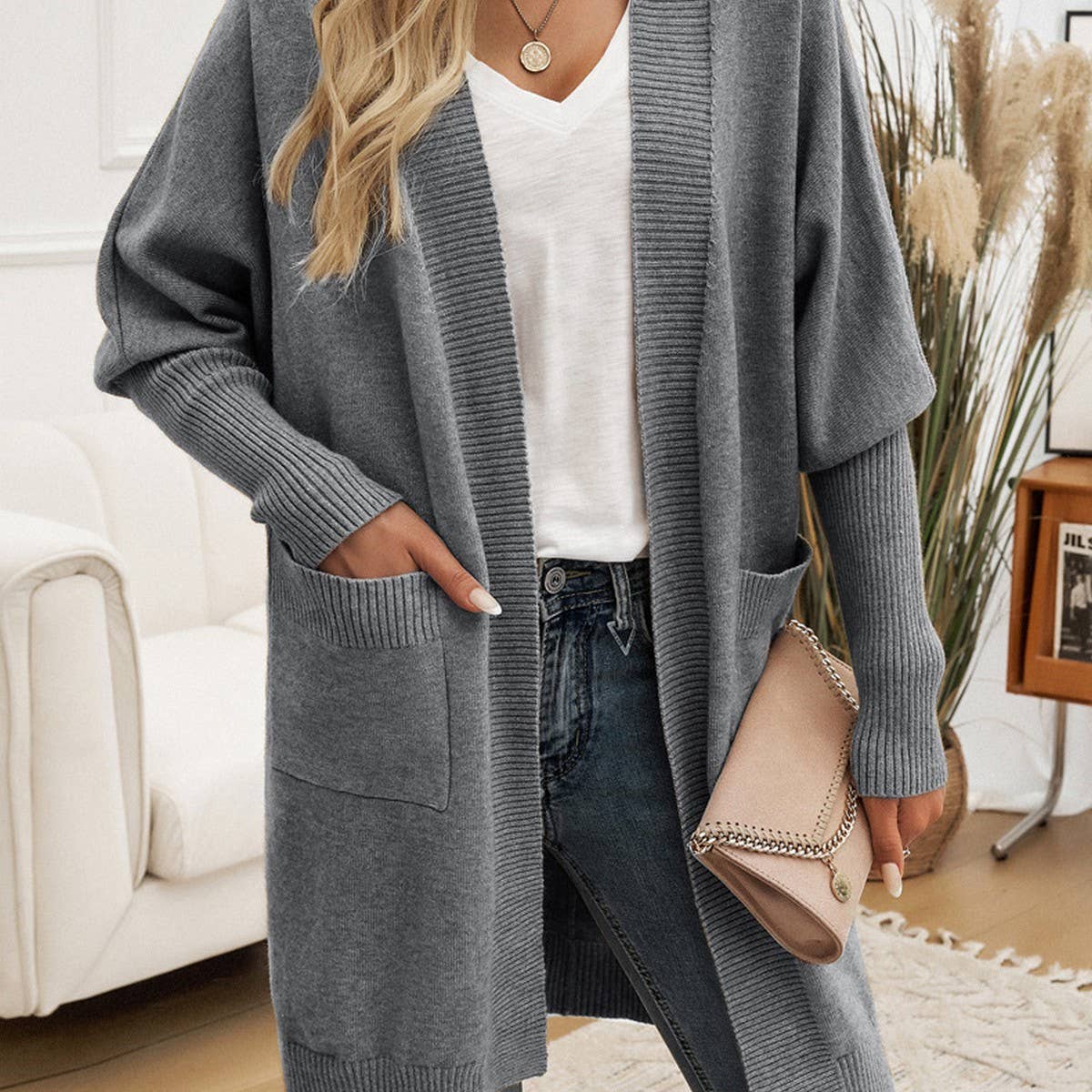 Bat-sleeved temperament cardigan sweater jacket