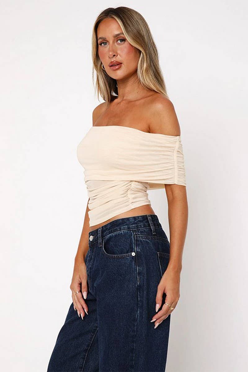 CWTBLS1921_SUMMER SLIM FIT SEXY OFF-SHOULDER MESH TOP