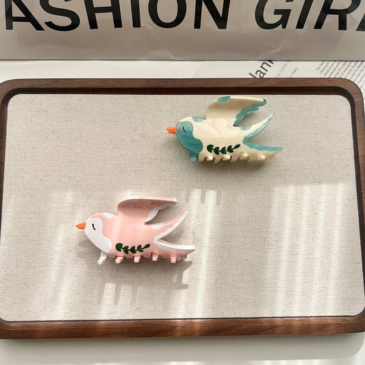 Swallow Acetate Hair Claw, Bird-Inspired Back Clip
