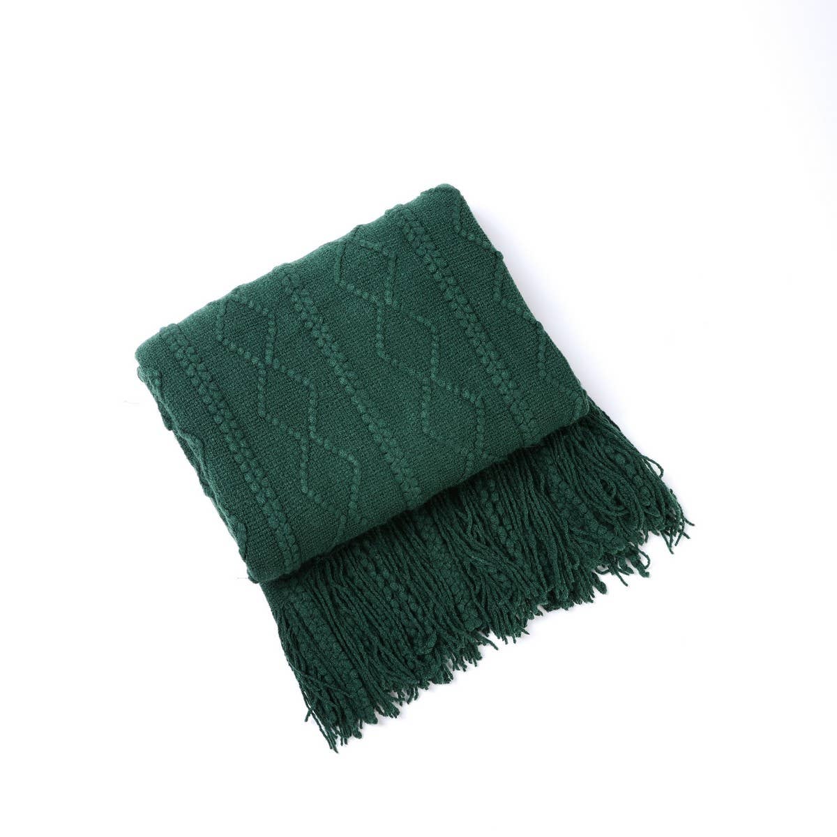 KNITTED WARM BLANKET WITH TASSELS