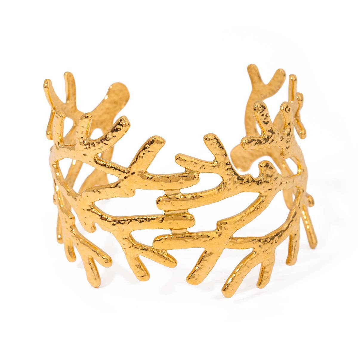 Vintage 18K Gold Hammered Branch Open Cuff