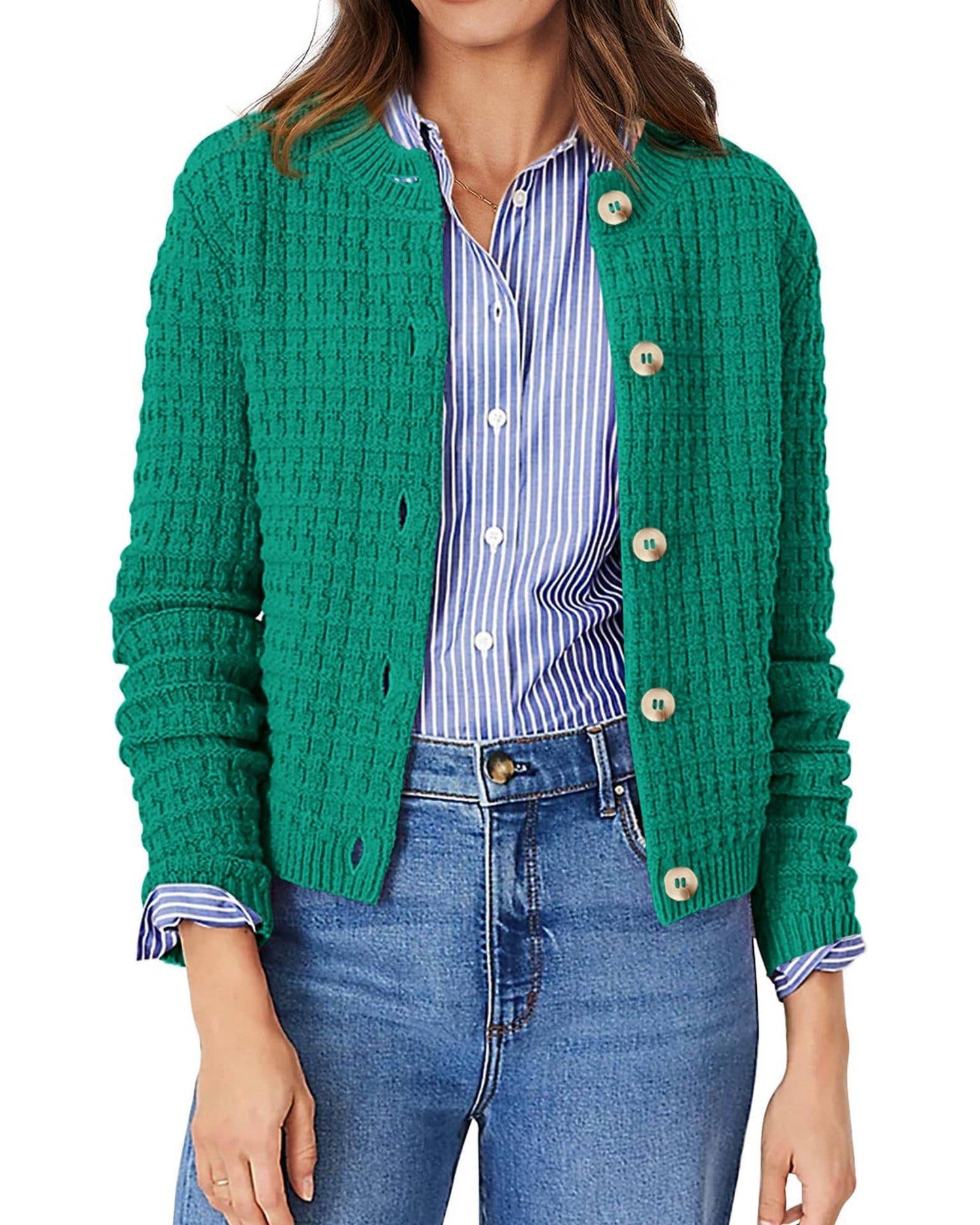 CREW-NECK BASIC SLIM-FIT SINGLE-BREASTED CARDIGAN