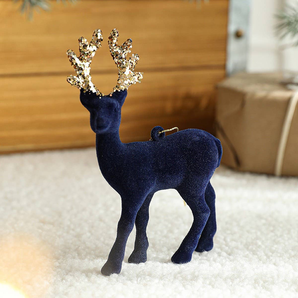 Plastic Flocked Reindeer Glitter Xmas Table Decor_CWMM9692
