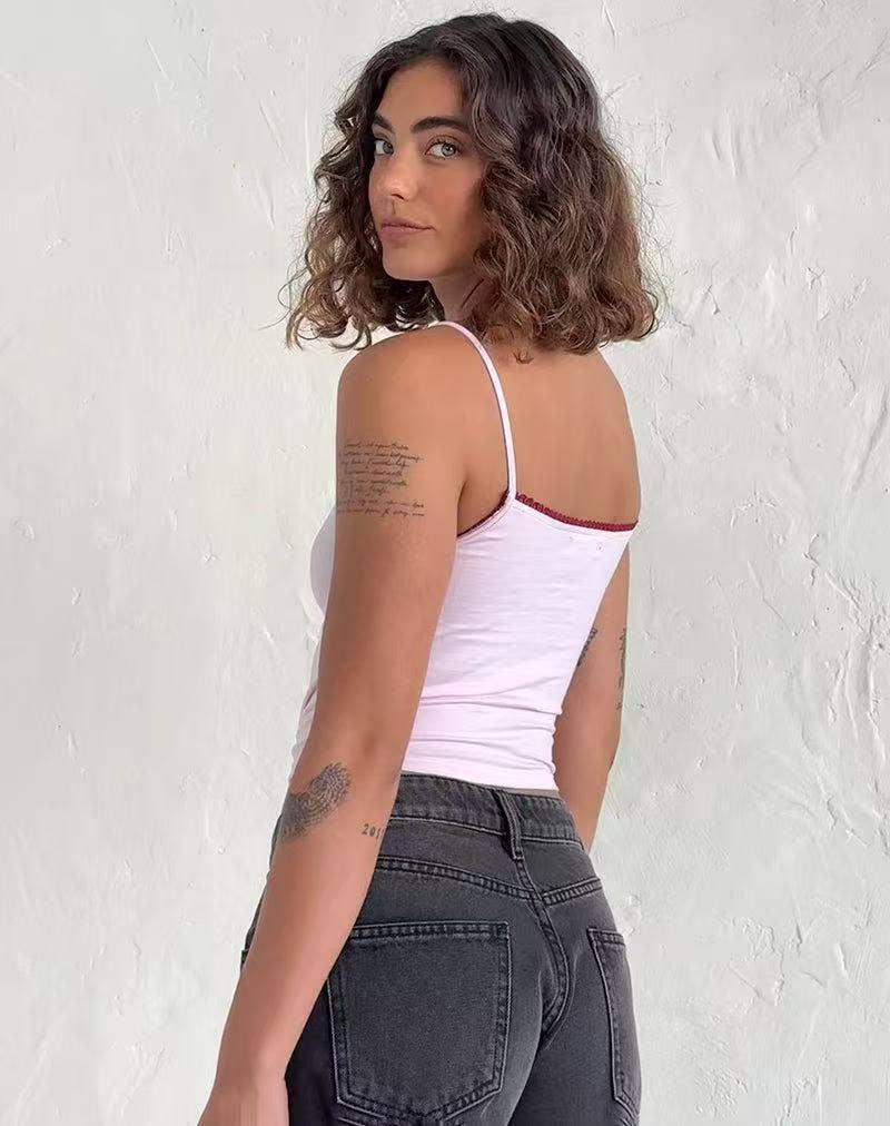 Contrasting color lace bow collage fitted vest