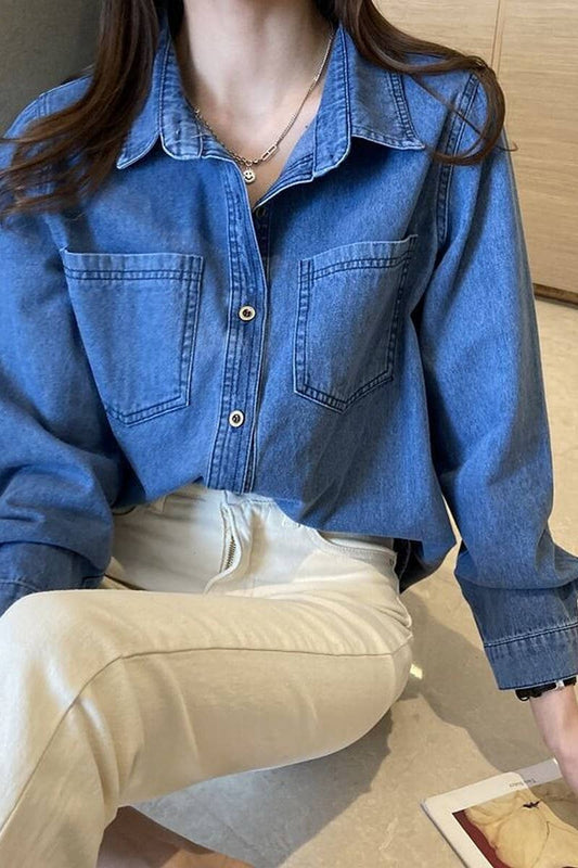 CWOBL00208_DENIM STRAIGHT SHOULDER HONG KONG STYLE SHIRT