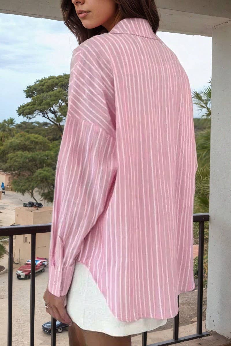 CWTSTL01015_CASUAL LOOSE FIT STRIPED LONG SLEEVE SHIRT