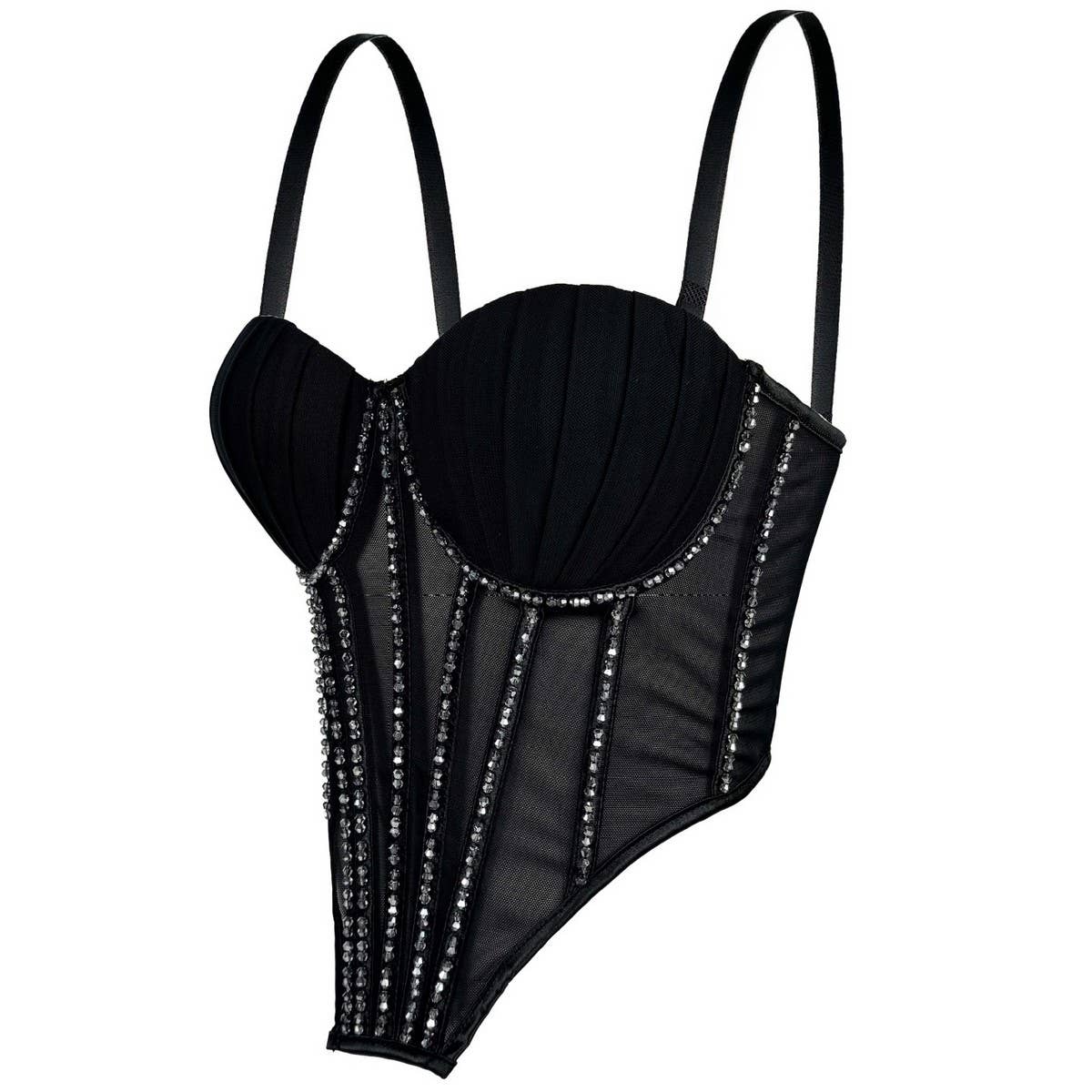 SEXY MESH RHINESTONE HERRINGBONE BRA