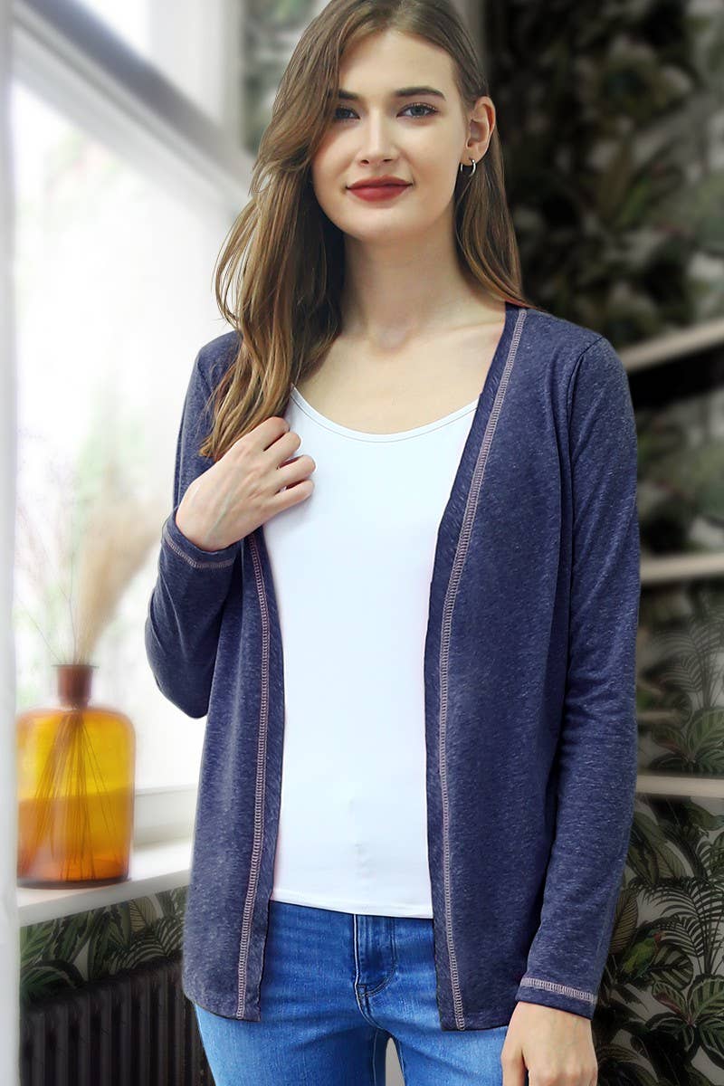 CWOCAL542_SOFT COLOR CONTRAST OVERLOCK KNIT CARDIGAN