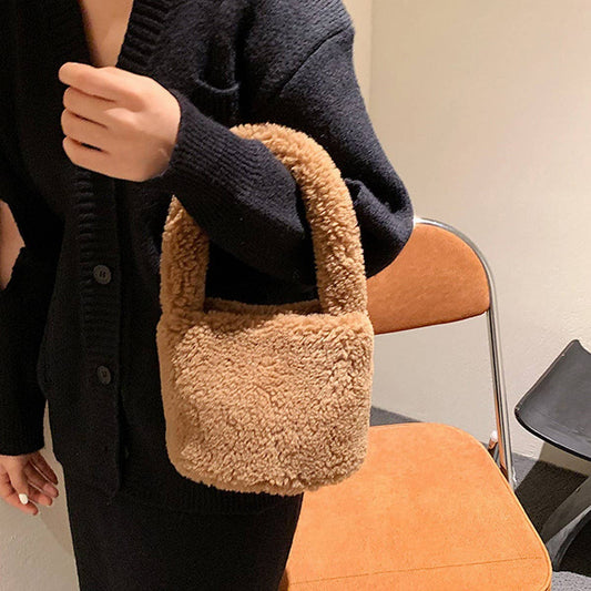 WINTER FASHION HANDHELD LAMBSWOOL BUCKET BAG_CWAB3955