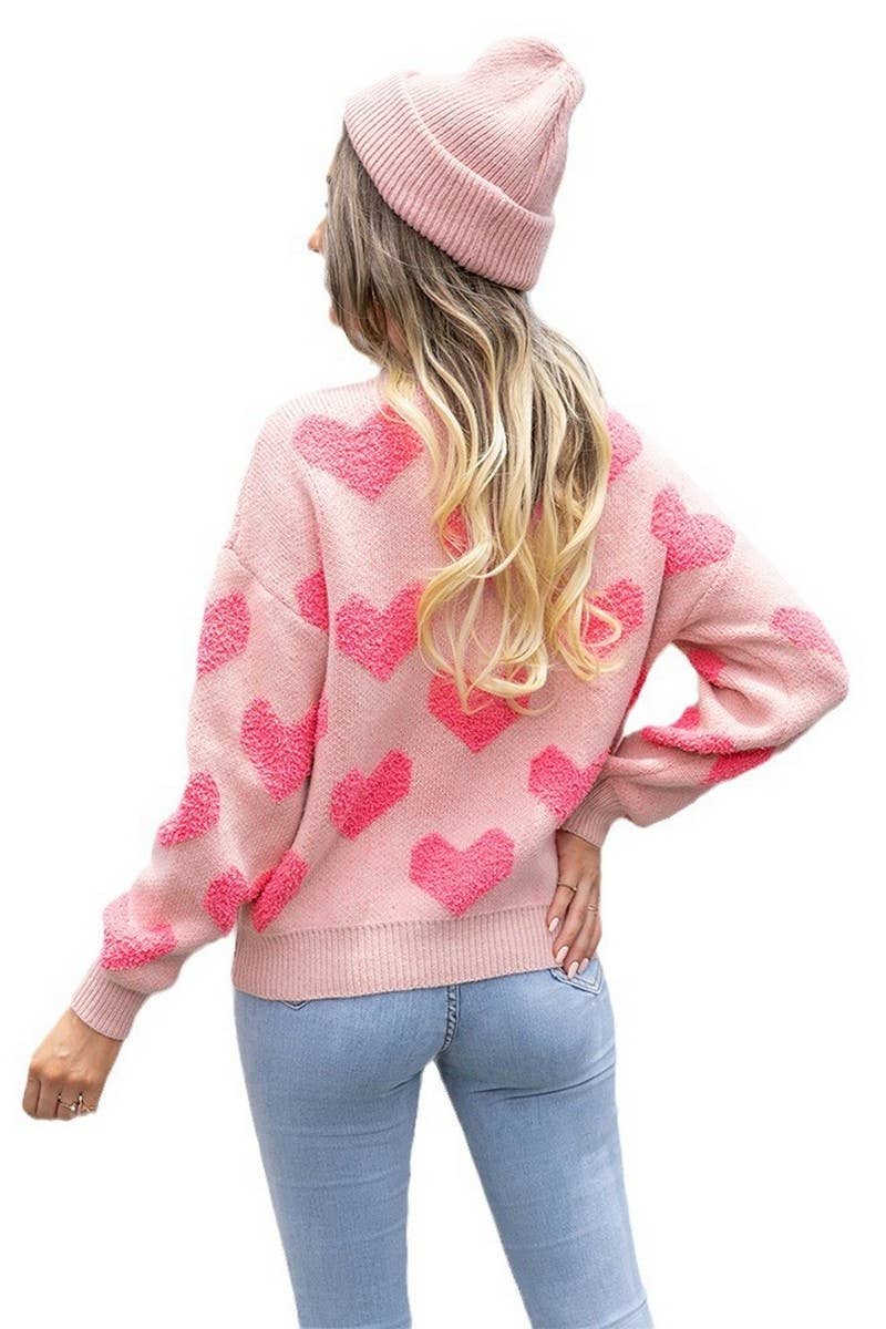 CWOSWL3143_HEART VALENTINE'S DAY CREW NECK KNITTED PULLOVER