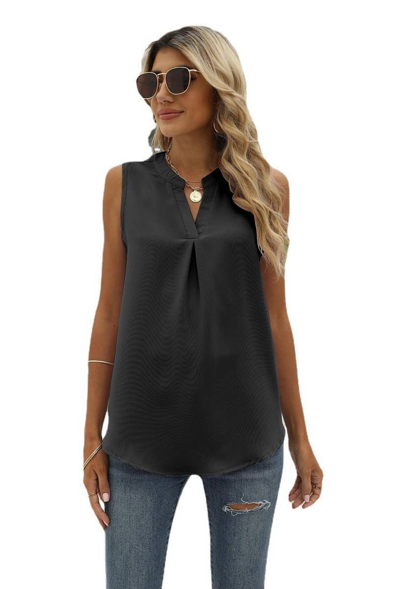 CWTBLSL0185_V-Neck Sleeveless Top