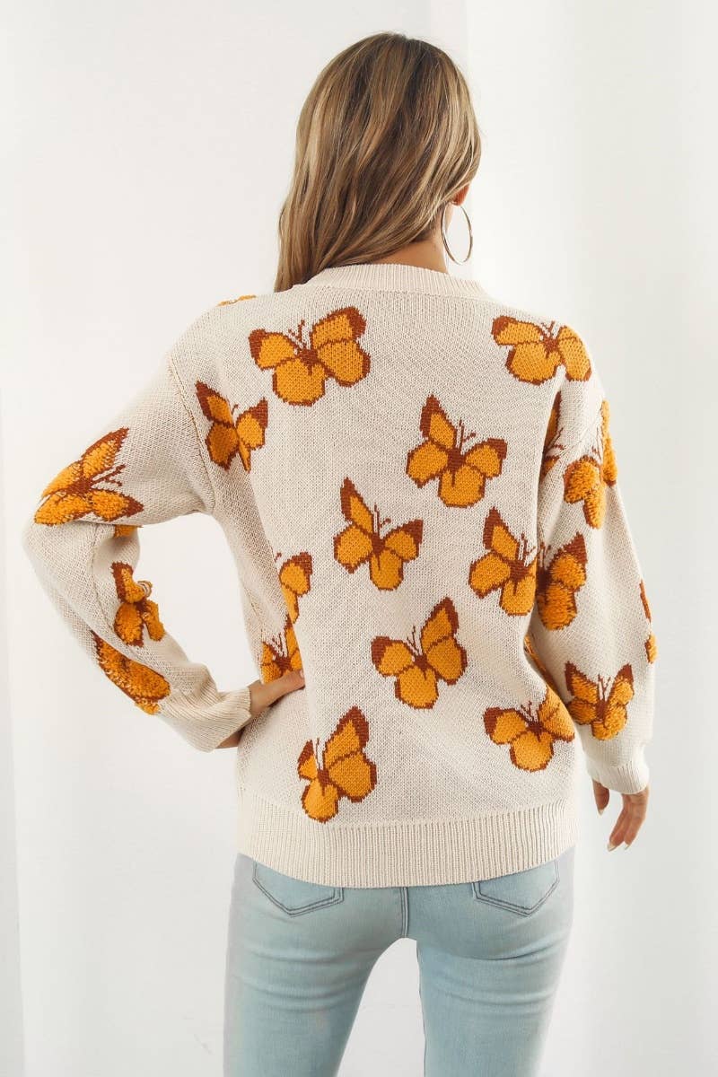 CWOSWL6374_KNIT LOOSE BUTTERFLY LONG-SLEEVED SWEATER