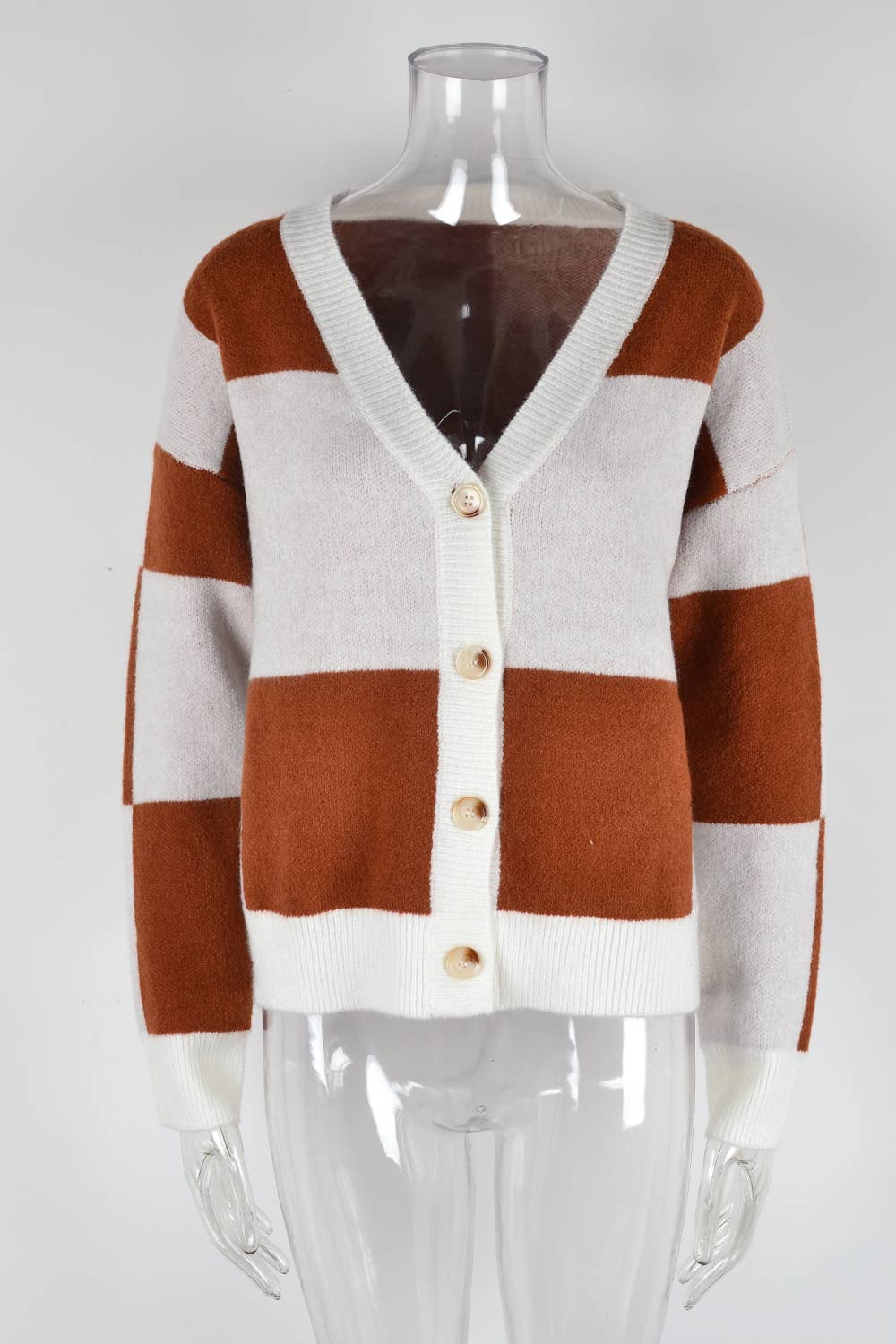CARDIGAN SWEATER PLAID PATCHWORK KNIT COAT
