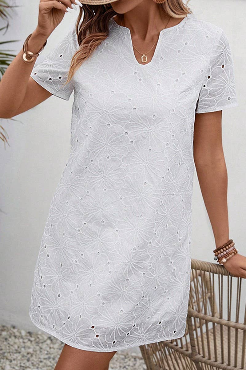 CWDSD8222_SUMMER V-NECK HIGH WAIST SOLID COLOR HOLLOW DRESS