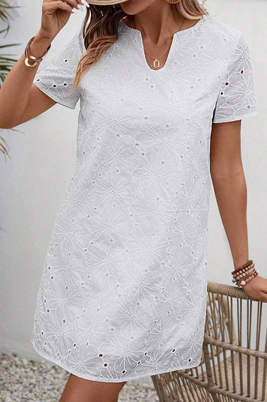 CWDSD8222_SUMMER V-NECK HIGH WAIST SOLID COLOR HOLLOW DRESS