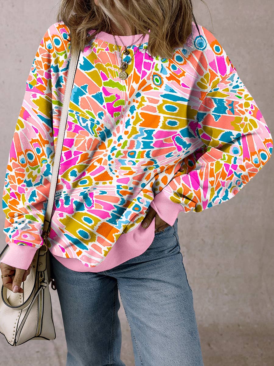 CREW-NECK DESIGN SENSE ABSTRACT PRINTED HOODIE