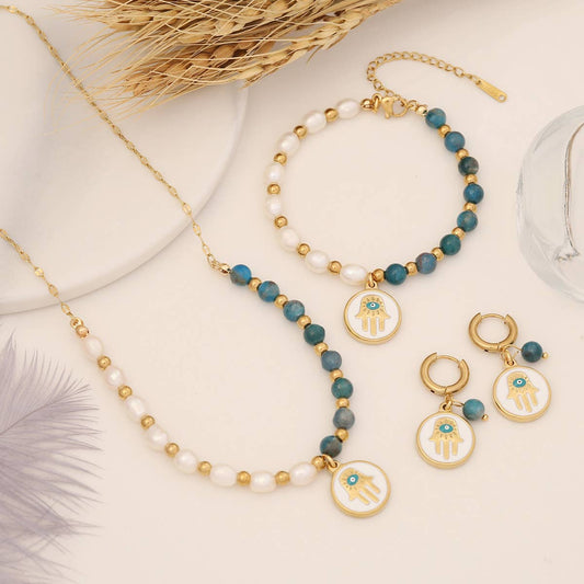 NATURAL GEMSTONE PEARL NECKLACE BRACELET EARRINGS