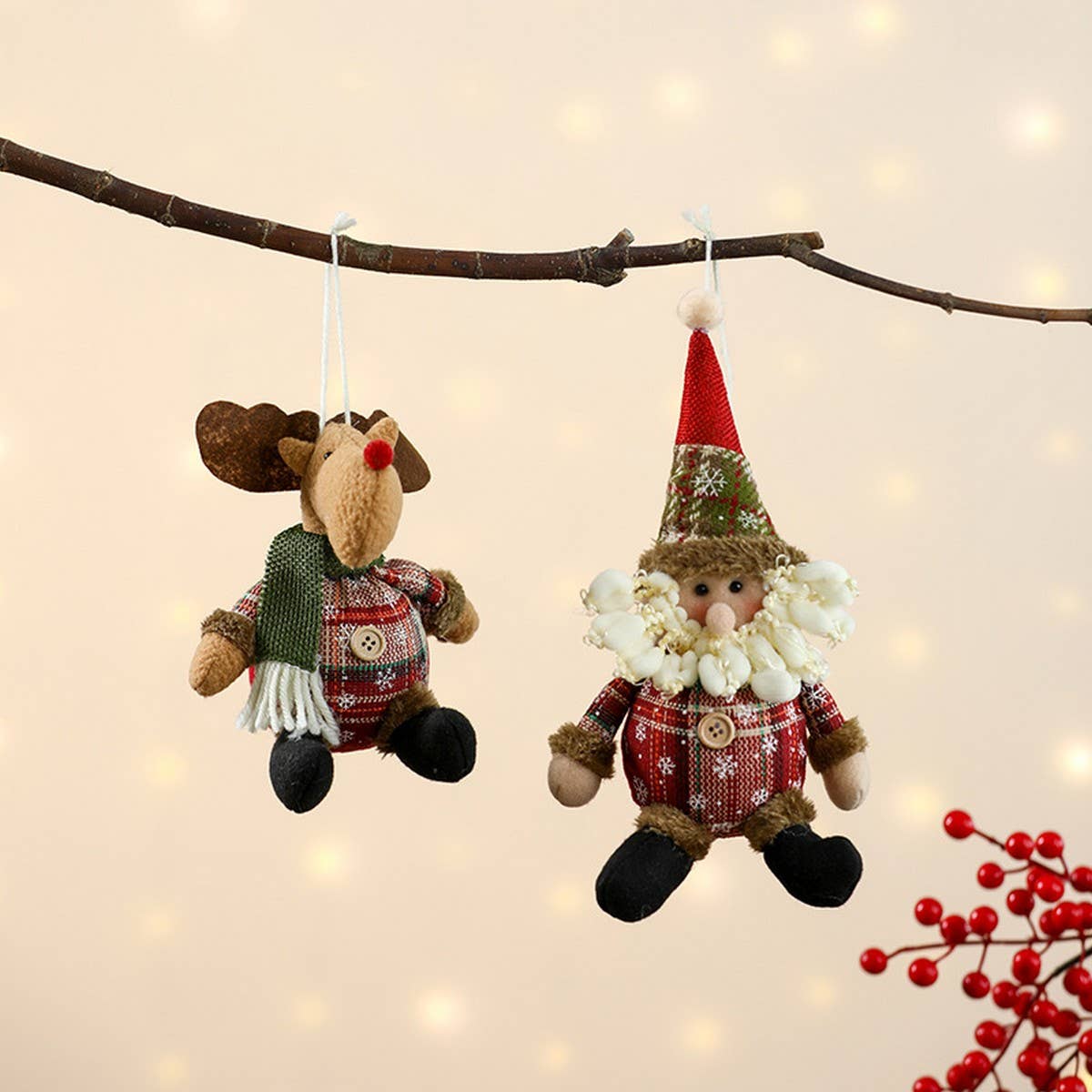CHRISTMAS PLAID FABRIC DOLL PENDANT
