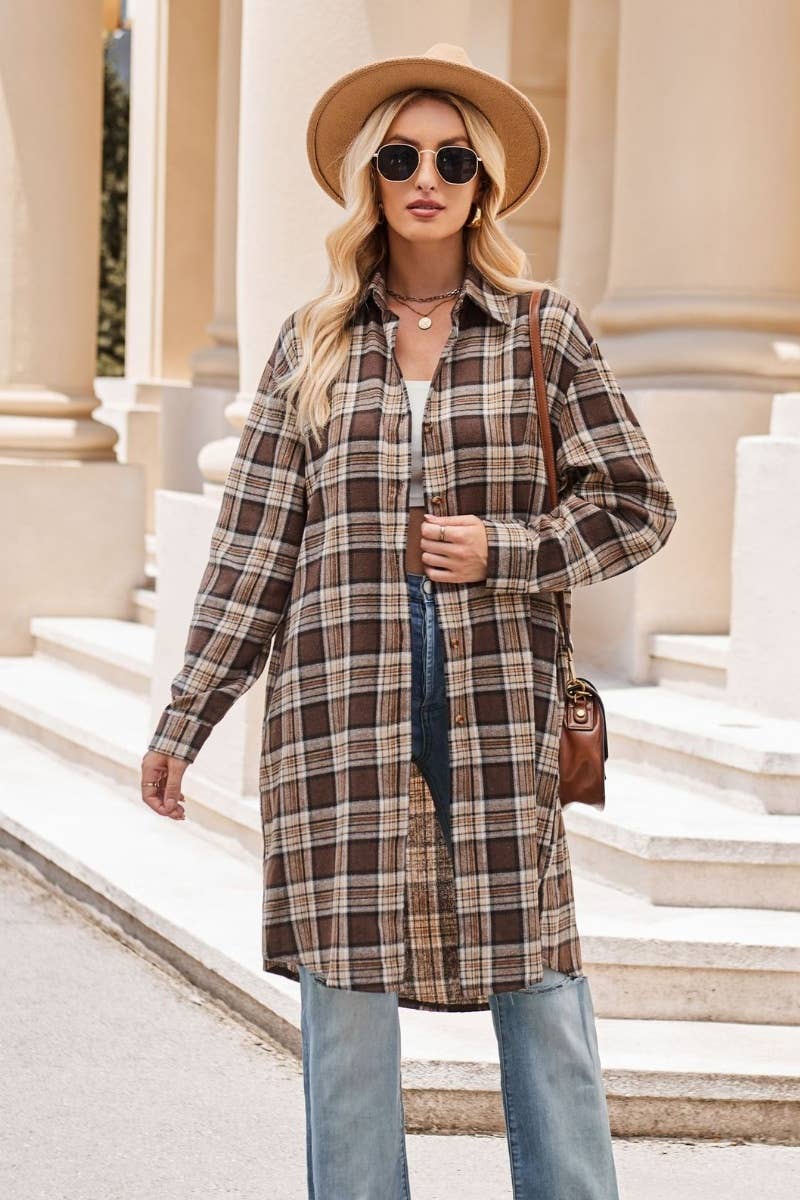 CWTSTL2182_AUTUMN WINTER PLAID LONG SLEEVE SHIRT LONG STYLE