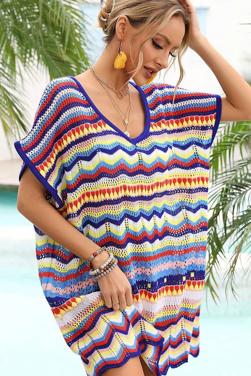CWTBLS1747_SUMMER COLORFUL HOLLOW BEACH SWIMSUIT COVER UP
