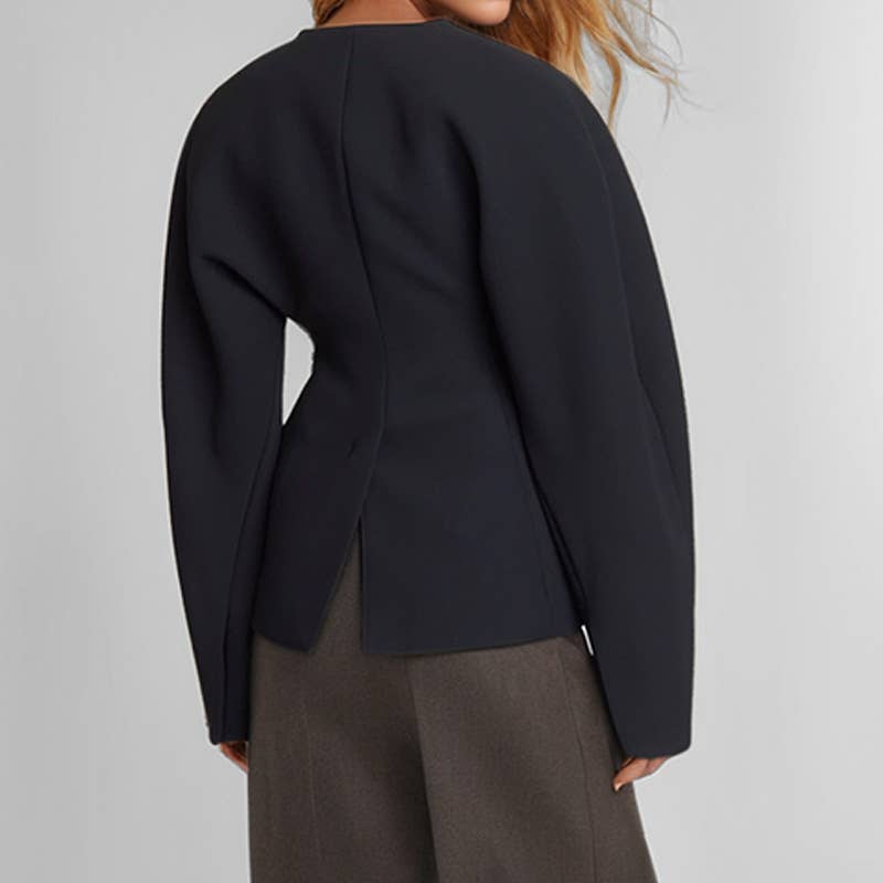 Elegant solid color lapel micro-sleeve coat