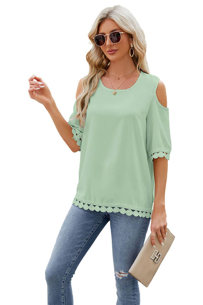 CWTBLS0293_Trim Detailed Short Sleeve Round neck Top