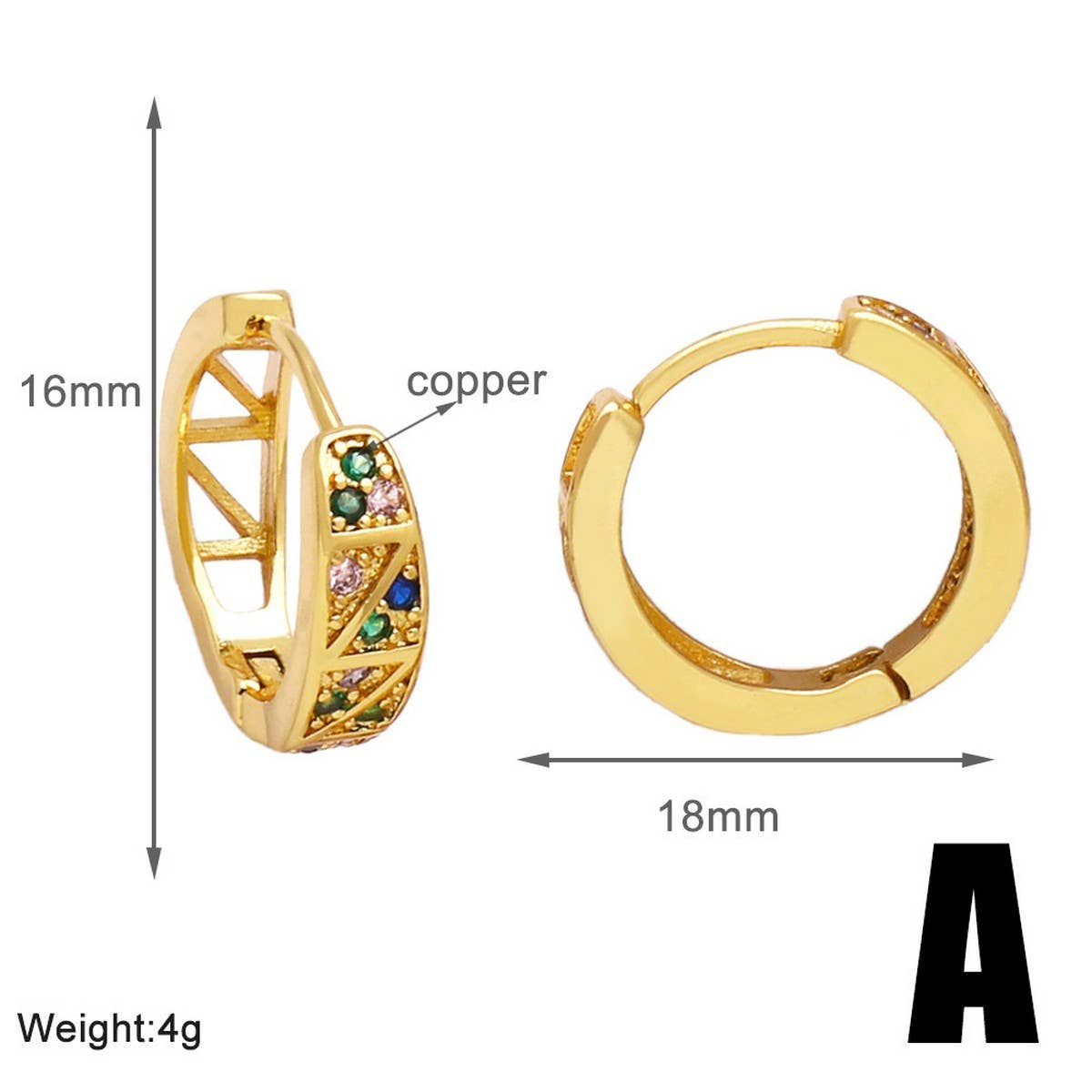 COLORED ZIRCON GOLD PLATED FLOWER EARRINGS
