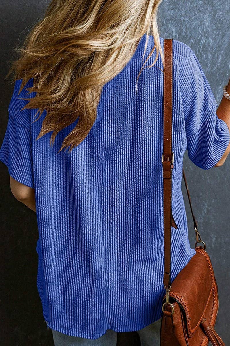 CWTTS1382_SUMMER FASHION POCKET SHORT SLEEVE V NECK TOP