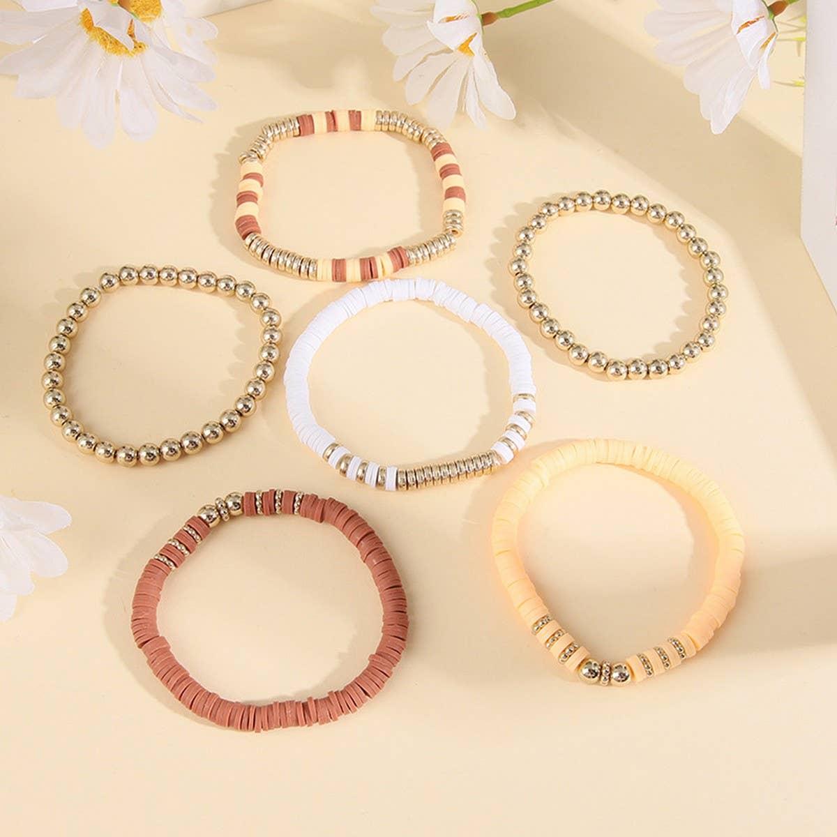 VINTAGE CLAY ROUND BEAD BRACELET SET JEWELRY