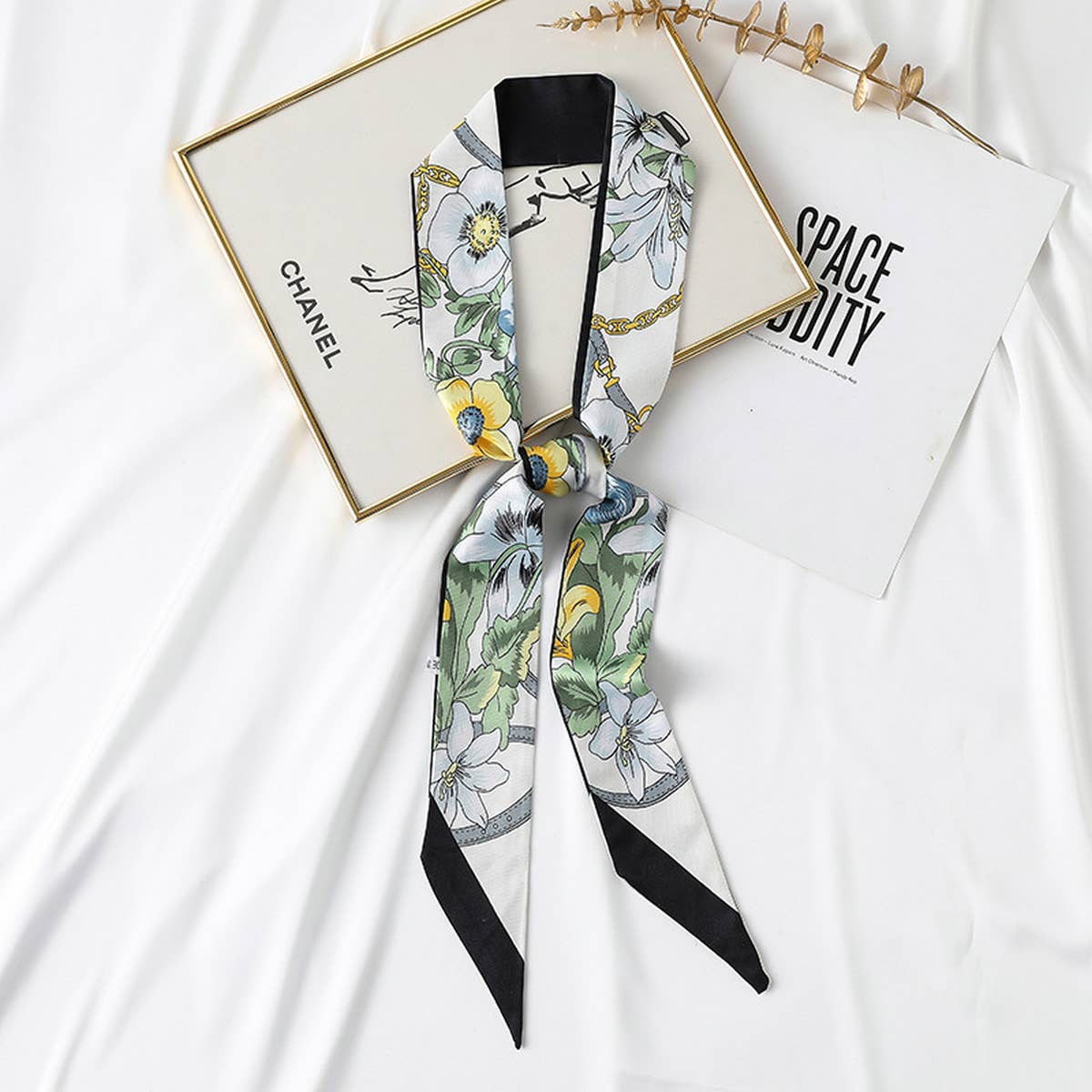Floral Twilly Scarf for Hair & Bag, Satin Silk