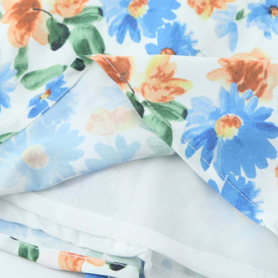 Daisy printed tie bow V-neck strappy long dress