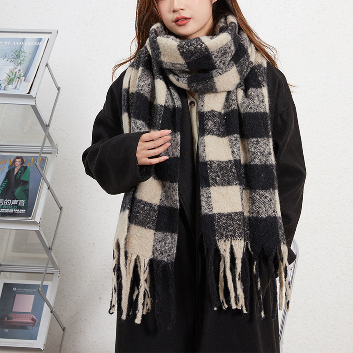 Women?™s Warm Small Check AC Scarf ??Sweet Style_CWASC2695
