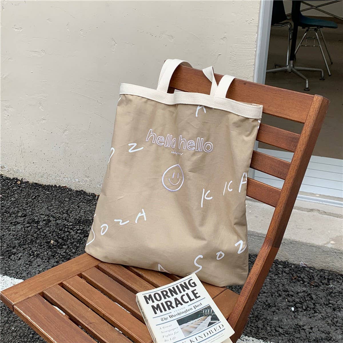 CWAB5803_SIMPLE EMBROIDERED LETTER PRINT SHOULDER BAG