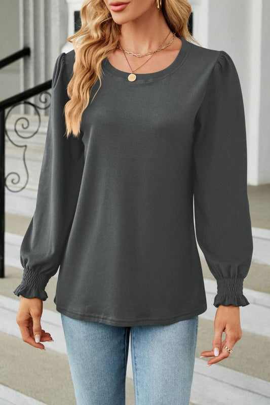 CWTBLL2800_AUTUMN CREW-NECK SOLID COLOR LONG-SLEEVED TOP