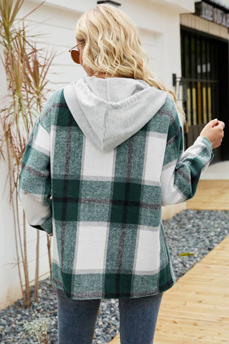 CWTSTL2120_HOODED PLAID LONG-SLEEVED WOOLEN SHIRT JACKET
