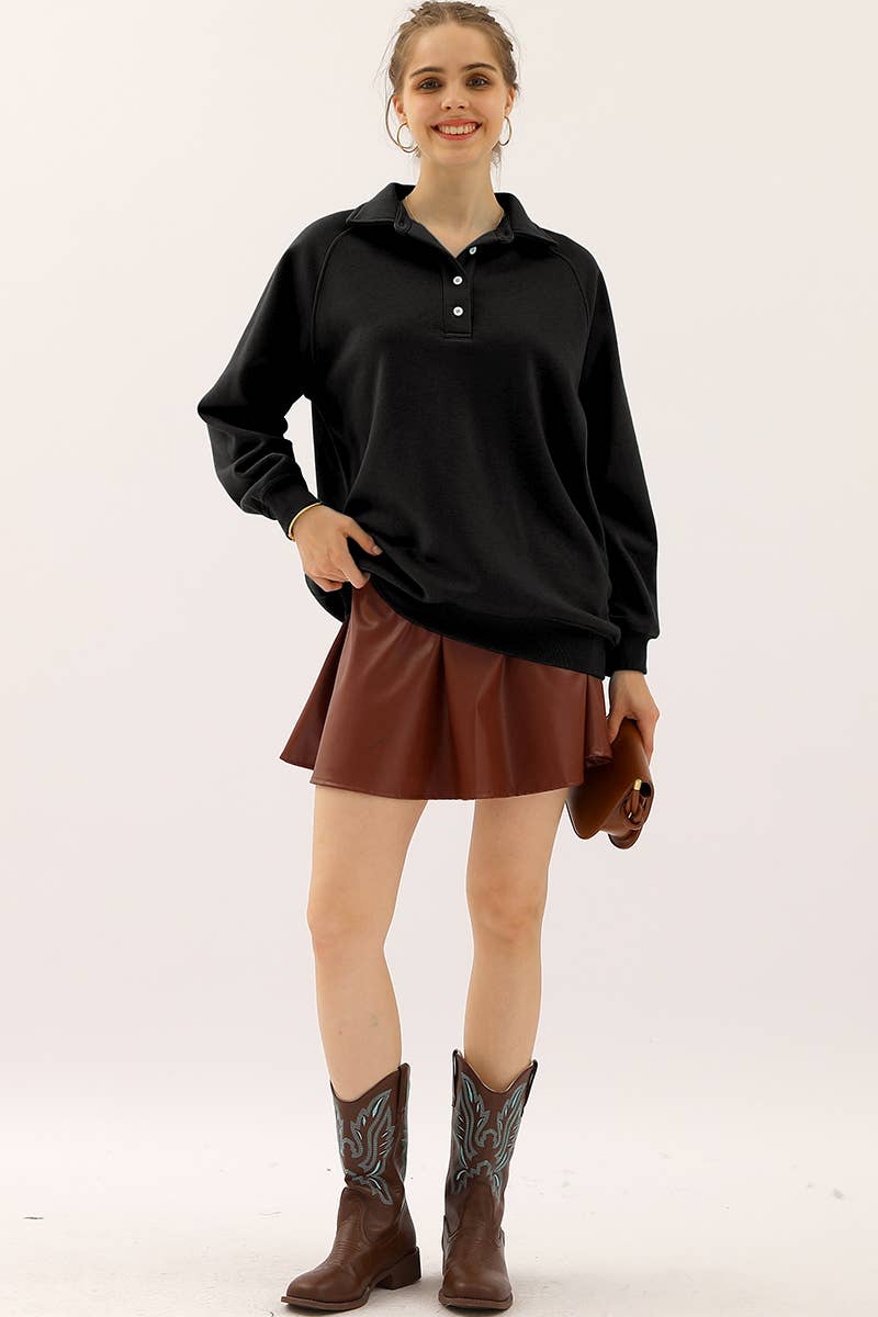 CWTTL906-P_PLUS SIZE BUTTON COLLAR RAGLAN SLEEVE SWEATSHIRT