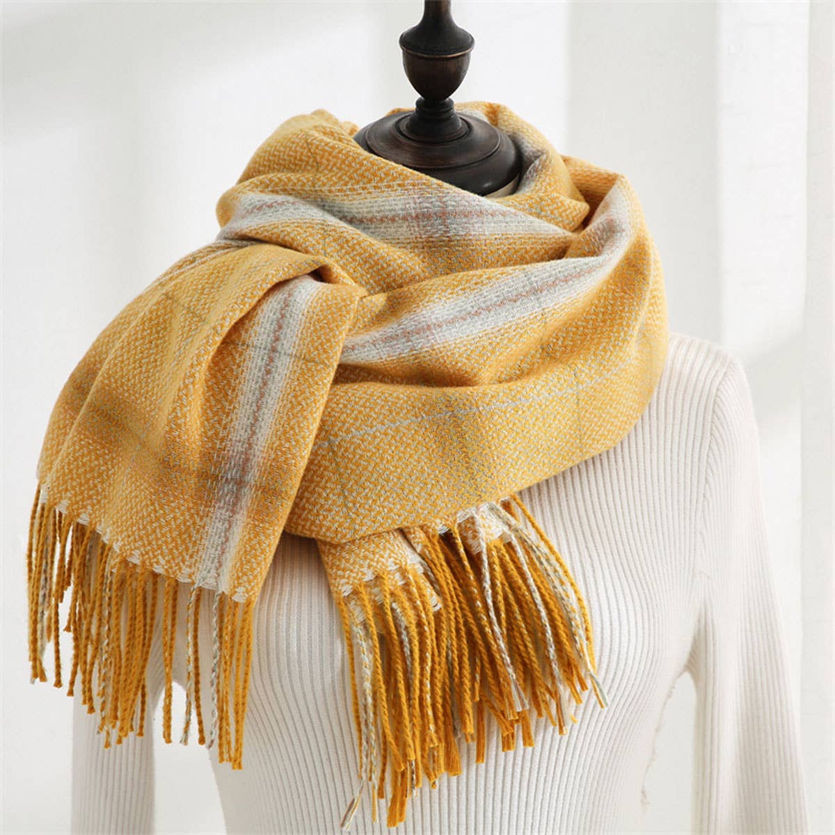 Plaid Winter Scarf-Soft Thickened Shawl for Women_CWASC0181