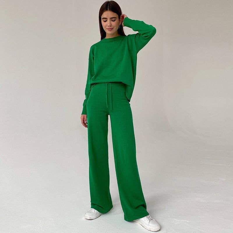 CORE-KNITTED JACKET AND TROUSERS TWO-PIECE SET