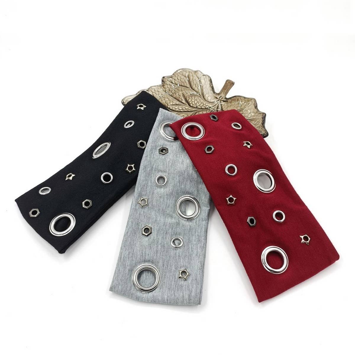 Elastic Punk Headband with Mixed Metal Studs