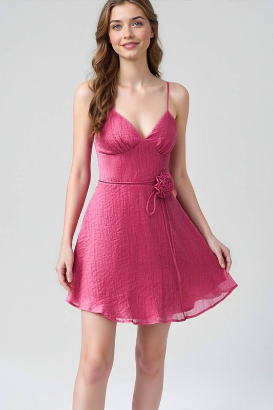 CWDSD10666_FAIRY CHIFFON V-NECK MINI DRESS