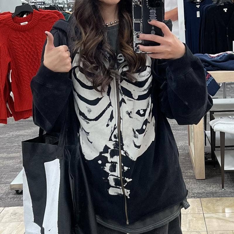 Fashionable punk-style zipper hooded sweatshirt