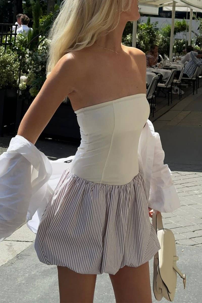 CWDTD0414_SLIM-FIT CONTRAST COLOR TUBE TOP SHORT DRESS