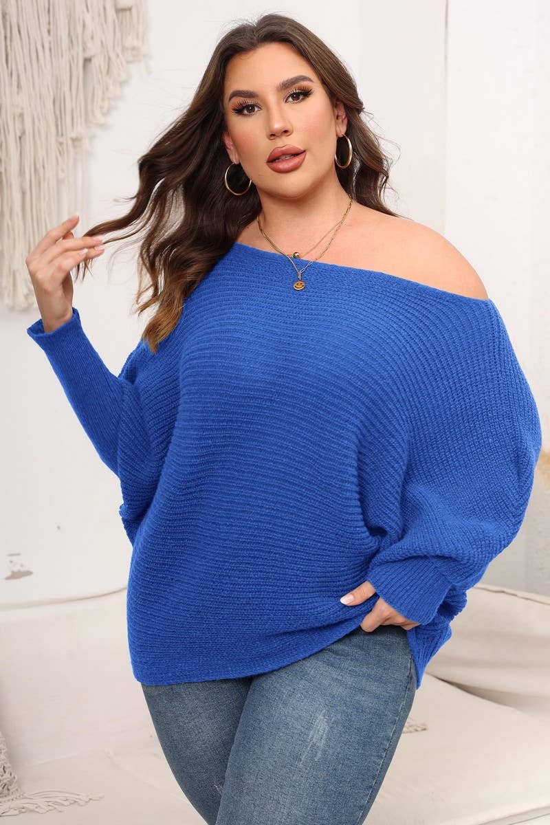 CWOSWL1589_PLUS Size Round Neck Long Sleeve Sweater