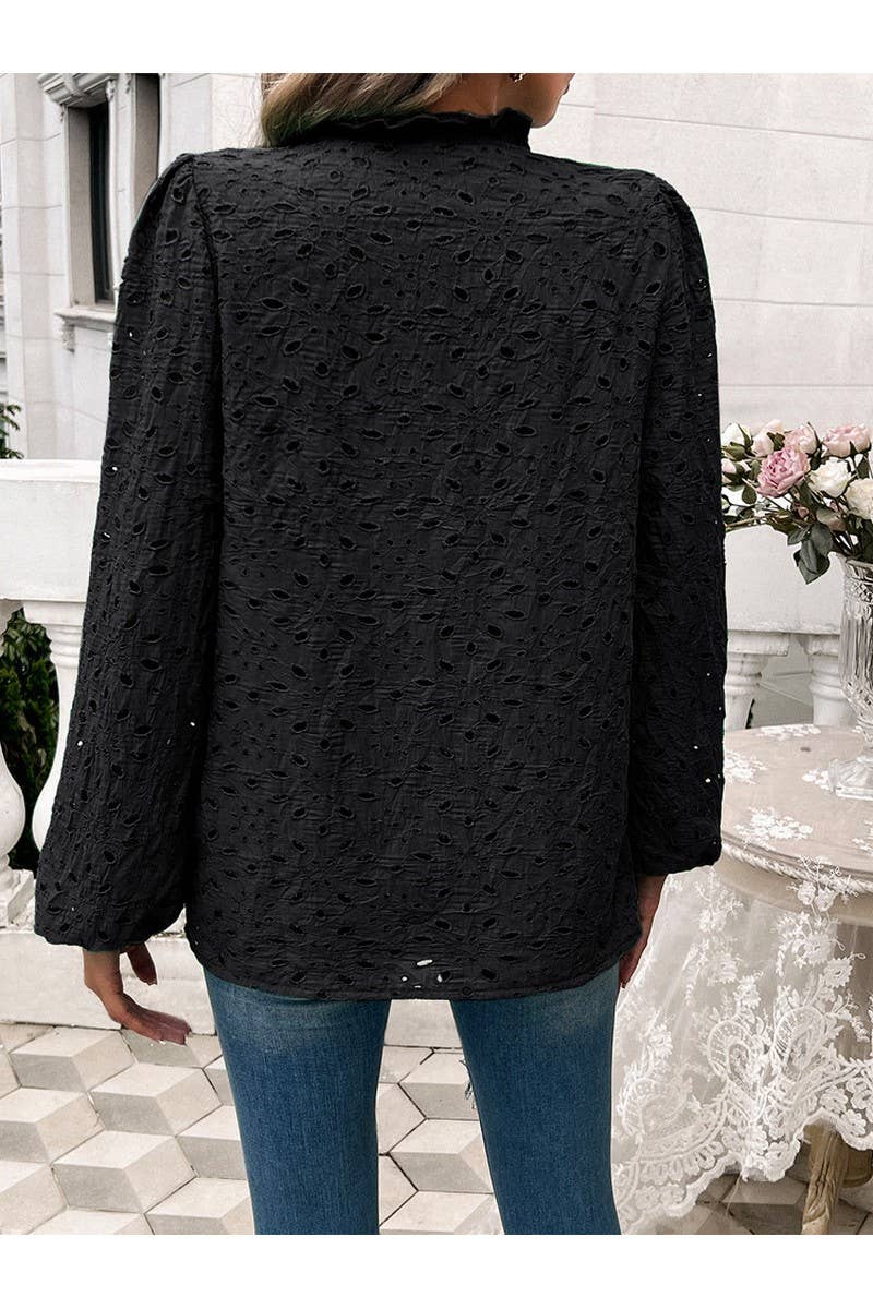 CWTBLL1140_Fashion Woven Hollow Puffy Sleeve Blouse