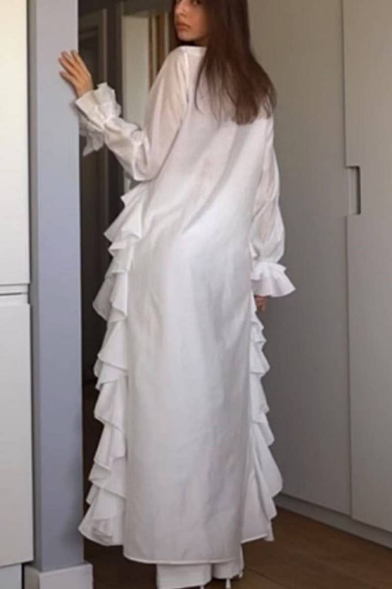 CWTSTL2877_V-NECK LONG SLEEVE ASYMMETRICAL HEM BLOUSE